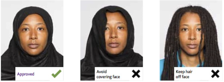 Avoid covering face (including with hair).